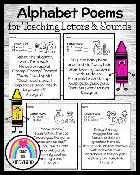 Alphabet Activity Poems for Teaching Letter Identification and Sounds with Kindergarten and ...