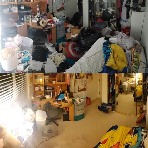 Before and after cleaning my room. It took me and two others six hours ...