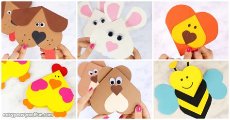 Heart Animals Crafts - Valentines Heart Shaped Animals - Easy Peasy and Fun