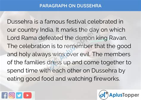 Paragraph on Dussehra 100, 150, 200, 250 to 300 Words for Kids ...