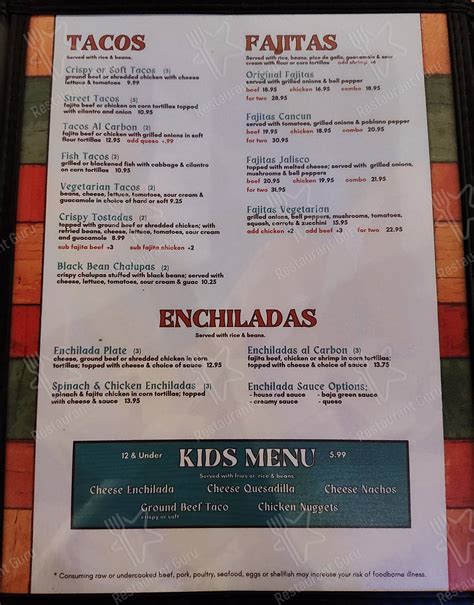 Menu at Baja CantinA pub & bar, Hitchcock, Hwy 6