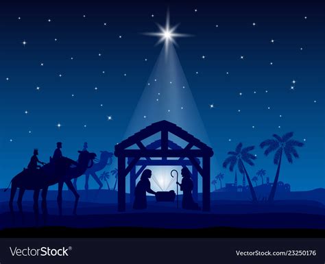 Nativity scene christmas star on blue sky and Vector Image