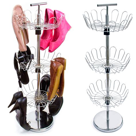 Revolving Rotating Shoe Tree Stand Storage Rack 3 Tier Metal Holds 18 ...