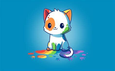 Rainbow cat Wallpaper 4K, Blue background, Cute Cat, 5K, 8K