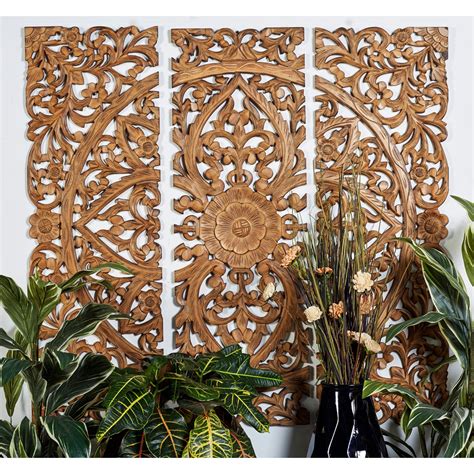 Benzara Floral Hand Carved Wooden Wall Panels at George Ortega blog