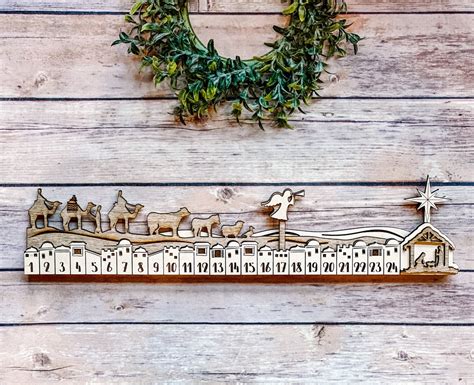 Nativity Advent Calendar, Wooden Scene, Christmas Countdown Mantle ...