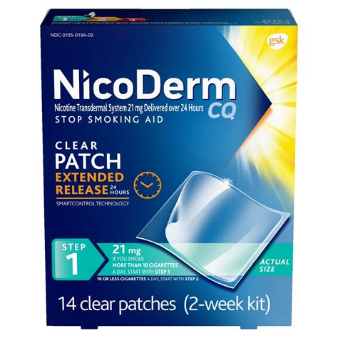 NicoDerm CQ Nicotine Patch, Clear, Step 1 to Quit Smoking, 21mg, 14 Count - Walmart.com