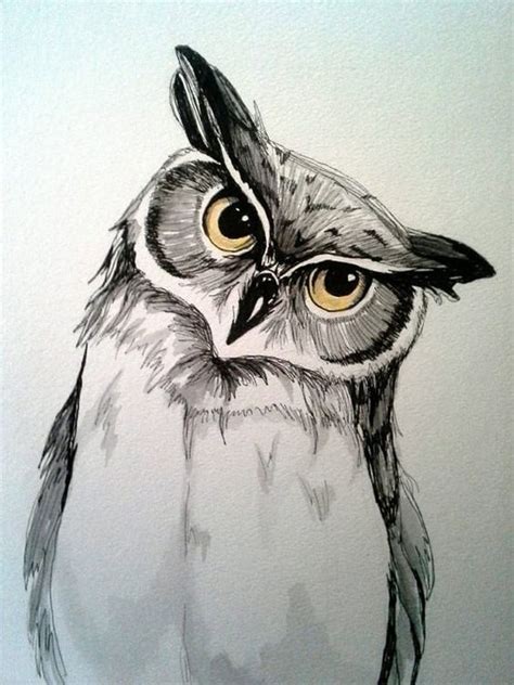 9x12 original pen and watercolor owl painting | Etsy | Owls drawing ...