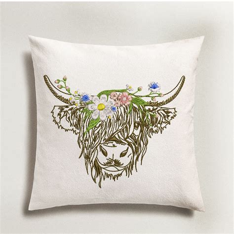 Happy Highland Cow Machine Embroidery Design, Easter Bohemian Summer Flower Spring Floral Farm ...