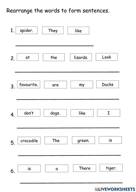 Rearrange the words to form sentences worksheet | Basic english ...