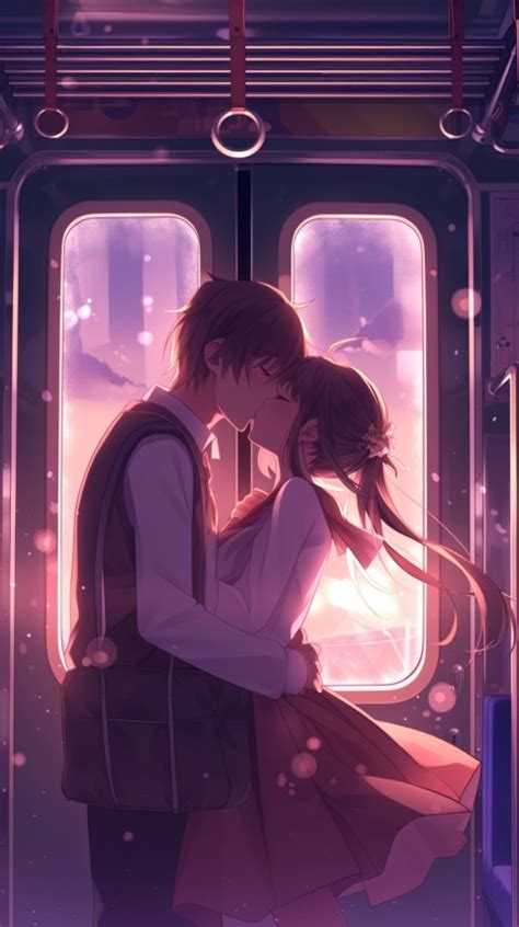 Cute Romantic Anime Couple Kissing on Train Aesthetic (33) Wallpaper ...