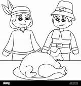 Thanksgiving Pilgrim Native American Boy Coloring Stock Vector Image  sketch template