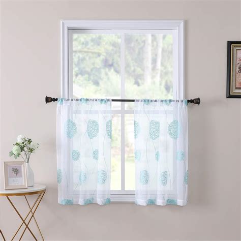 Aqua Blue Curtains 45 Inch Length for Kitchen Set of 2 Panels Rod ...