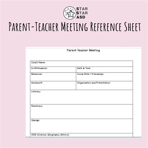 Mash > Class Level > Parent - Teacher Meeting Quick Reference Sheet Template