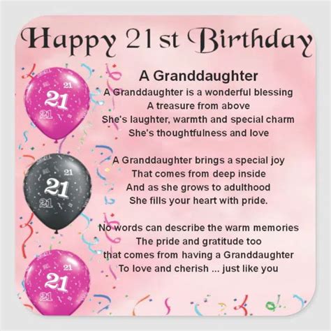 Granddaughter Poem - 21st Birthday Square Sticker | Zazzle.com | Niece poems, Daughter poems ...