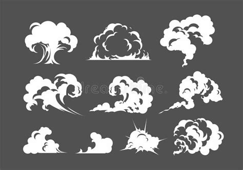 Cartoon Smoke Cloud. White Smoke Steam Explosion Dust Fog Smog Gas ...