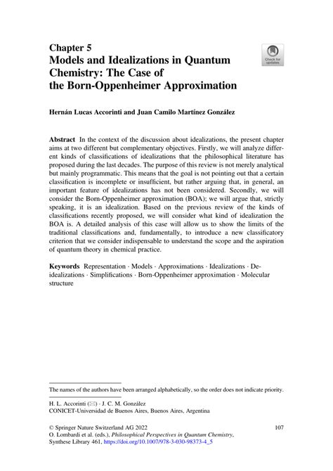 (PDF) Models and Idealizations in Quantum Chemistry: The Case of the ...