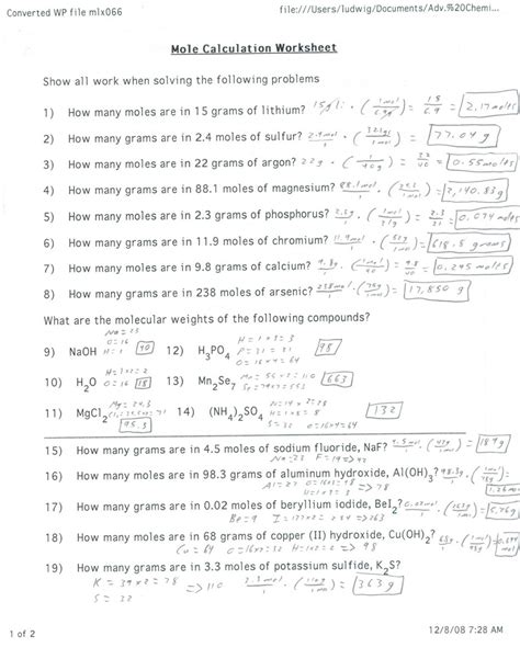 Mole Conversion Worksheet With Answers Printable Math — db-excel.com