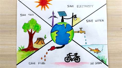 Save environment save earth poster drawing / Save natural resources awareness poster drawing ...