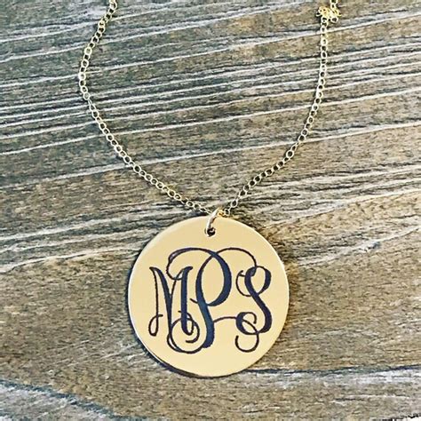 Gold Monogram Necklace Engraved Monogram Necklace Custom | Etsy