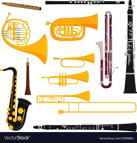 Musical wind instruments isolated on white Vector Image