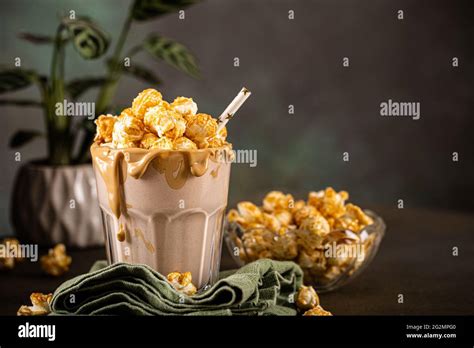 Popcorn milkshake with sea salt caramel Stock Photo - Alamy