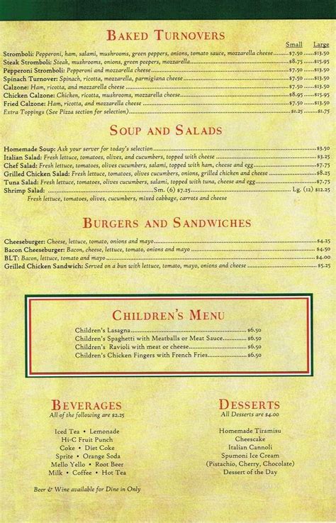 Menu of Ciro's Italian Pizzeria in Culpeper, VA 22701