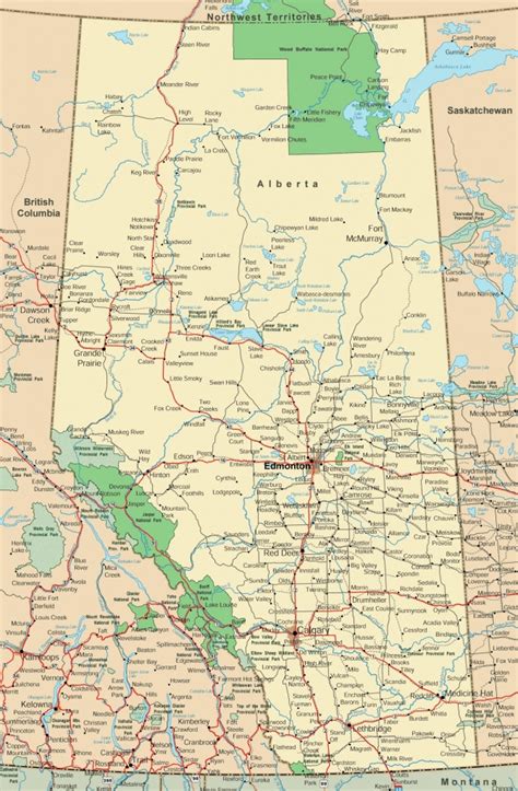 Large Detailed Map Of Alberta With Cities And Towns - Free Printable ...