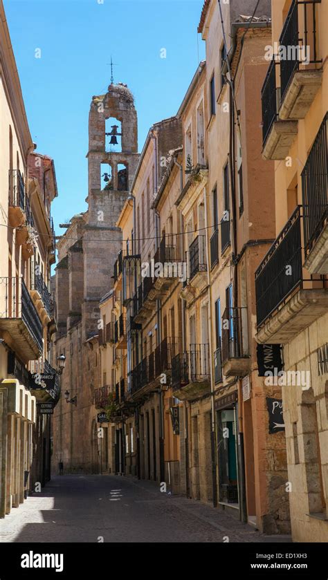 CIUDAD RODRIGO, SPAIN - JUNE 1, 2014: Narrow street in the old center of Ciudad Rodrigo, a small ...