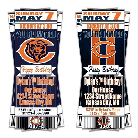 Chicago Bears NFL Football Ticket Style Invitation