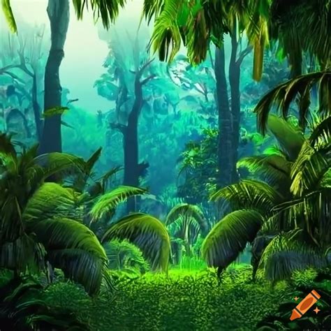 Tropical rainforest landscape on Craiyon