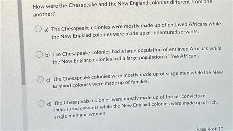 Solved How were the Chesapeake and the New England colonies | Chegg.com