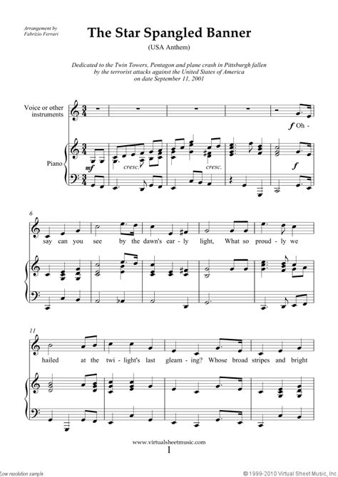 Free The Star Spangled Banner (in C) - USA Anthem sheet music for piano ...