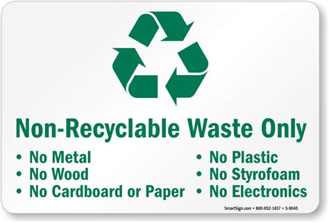 Non-Recyclable Waste Only, No Metal, No Wood, No Paper Sign, SKU: S-9045