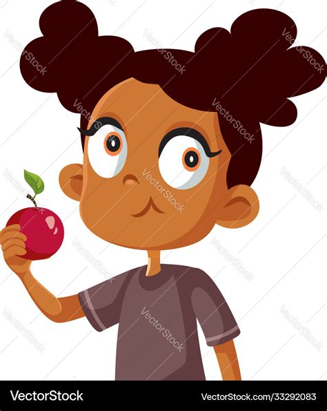 Cute african girl eating an apple cartoon Vector Image