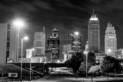 The Kansas City Skyline from 12th Street black and white Photography