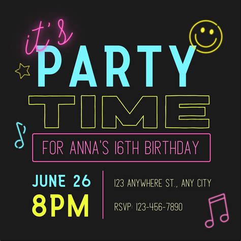 Neon Party Invitations