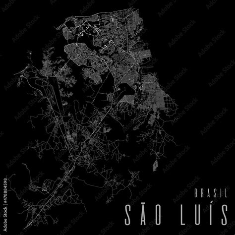 Sao Luis city vector map poster. Brazil municipality square linear ...