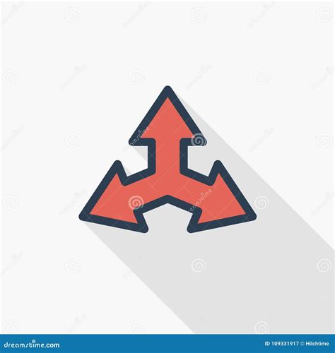 Three-way Direction Arrow Thin Line Flat Color Icon. Linear Vector Symbol. Colorful Long Shadow ...