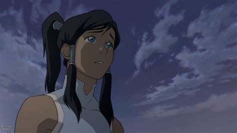 Avatar Korra staring at three members of the Order of the White Lotus