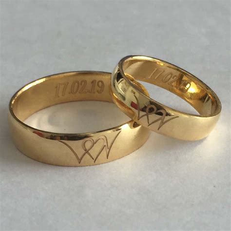 Initial Engraved Gold Couple Rings