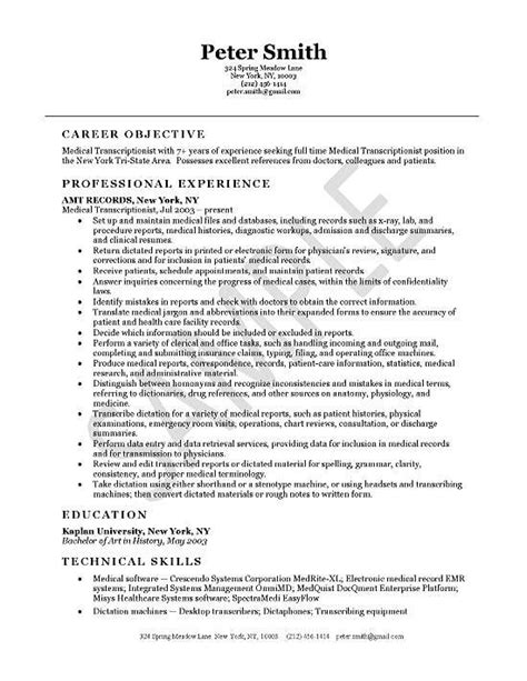 Medical Transcriptionist Resume Example | Medical assistant resume, Medical coder resume ...