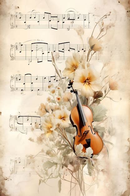 Premium AI Image | a violin with music notes and a violin on a vintage background