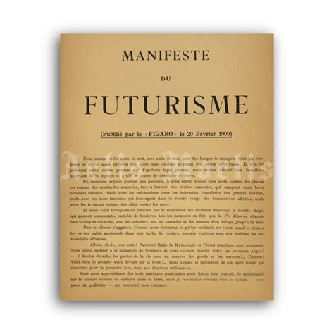 Printable Futurist Manifesto by Filippo Tommaso Marinetti, 1909 art print