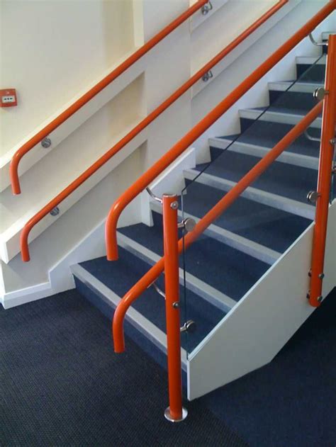 Red DDA Handrail | Handrail, Stairs colours, Glass handrail