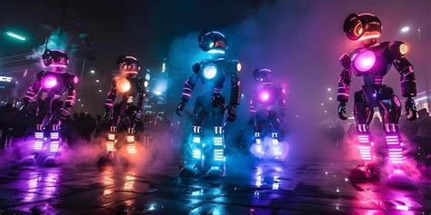 Premium Photo | Colorful Lights Illuminate a Dynamic Robot Dance Competition Concept Robot Dance ...