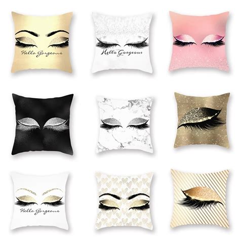 Glitter Eyelash Lash Rectangle Cushion Cover Sequins Printed Throw Pillow Cases Reversible ...