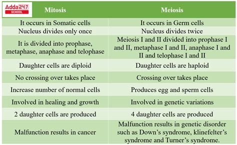 Difference between Mitosis and Meiosis