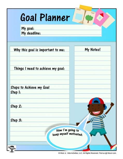 Kids Goal Planner Printable Worksheet | Woo! Jr. Kids Activities : Children's Publishing | Goal ...