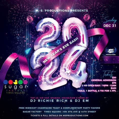 Times Square New Year’s Eve Party at Sugar Factory - 31 DEC 2023